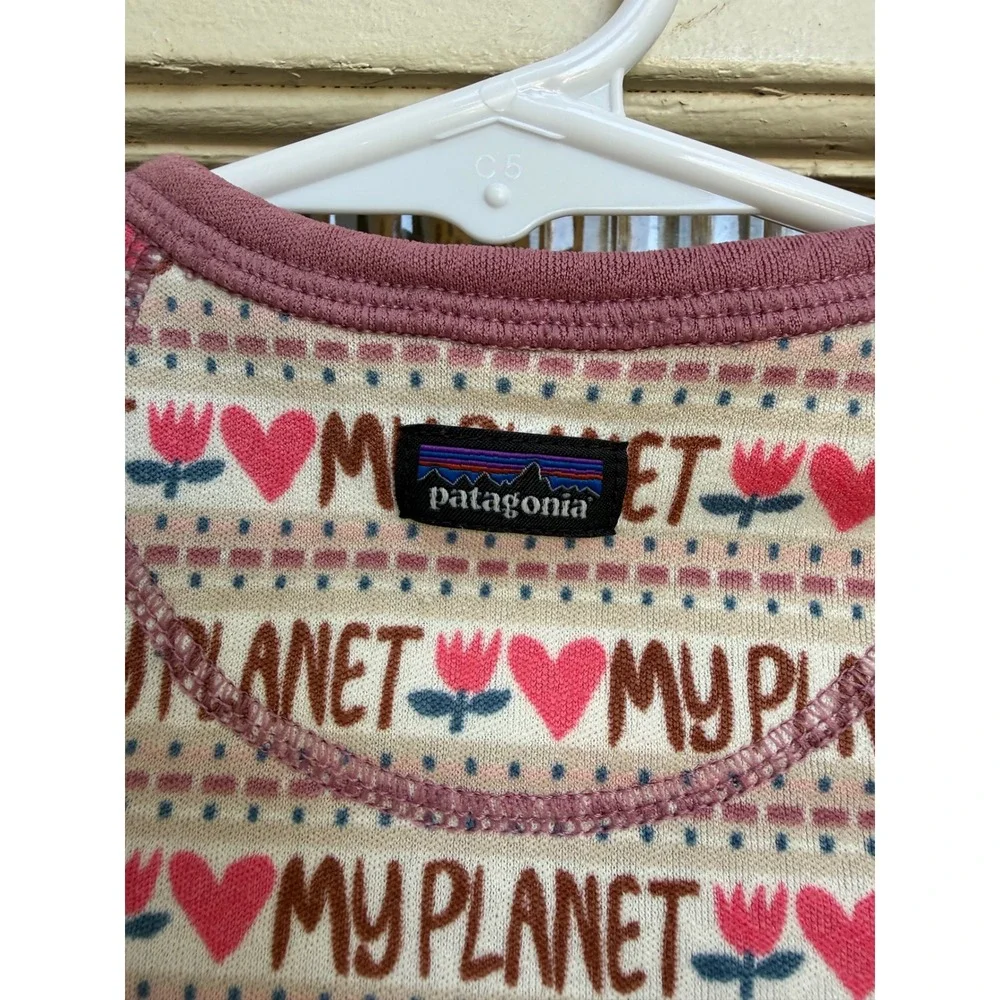 Patagonia‎ Capilene Baselayer My Planet Hearts Pink Long Sleeve Size 6-12 Months